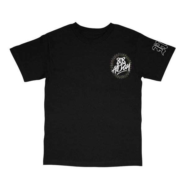 808ALLDAY Black Circle Tag Lei T-Shirt