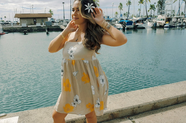 808ALLDAY Women's Sand Floral Babydoll Dress