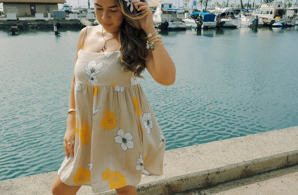 808ALLDAY Women's Sand Floral Babydoll Dress