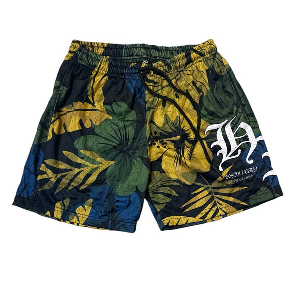 808ALLDAY Green Floral HI Mesh Shorts