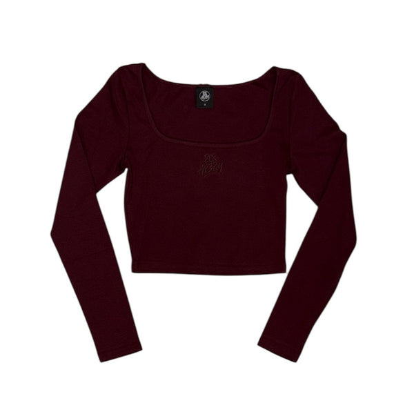 808ALLDAY Women's Burgundy Embroidered Crop L/S