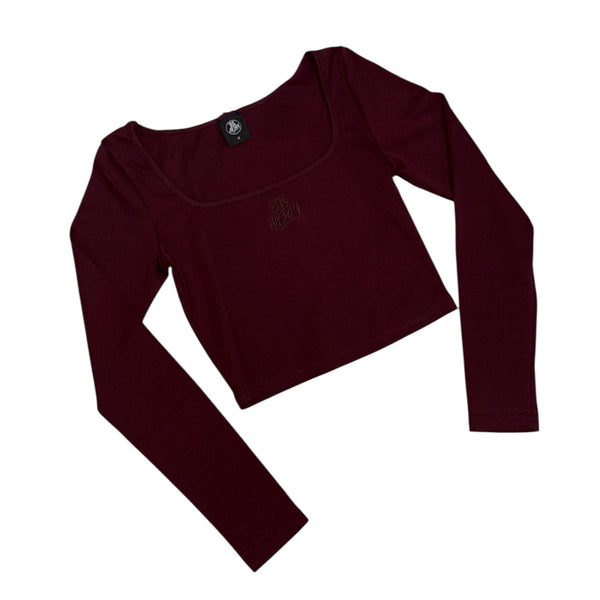 808ALLDAY Women's Burgundy Embroidered Crop L/S