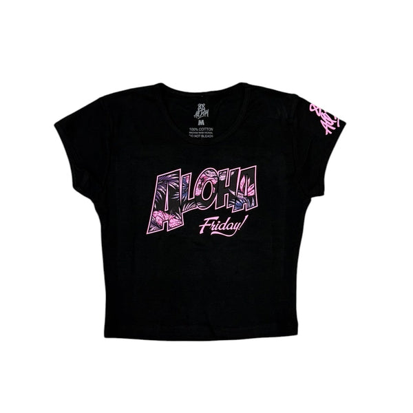 808ALLDAY Women's Black Aloha Friday Crop Top