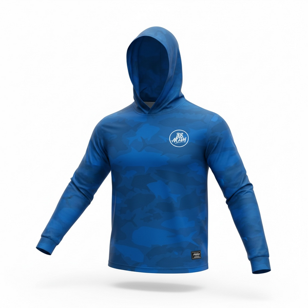 808ALLDAY Blue Fish Camo Dri Fit Performance Hooded  L/S