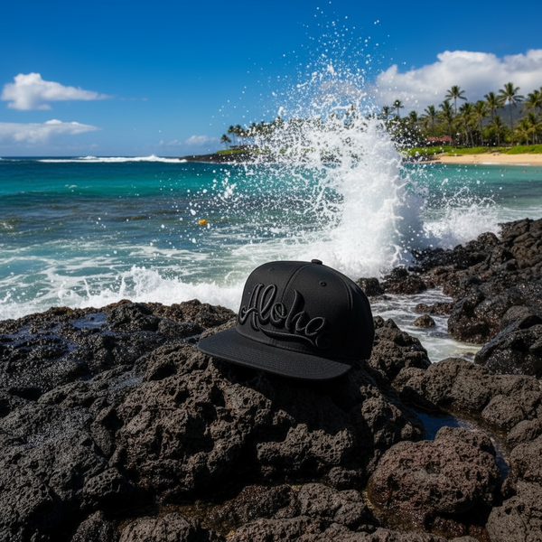 808ALLDAY New Era 9Fifty Black Ripstop Aloha Script Snapback