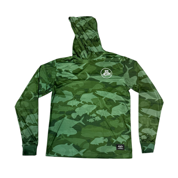 808ALLDAY Green Fish Camo Dri Fit Performance Hooded L/S