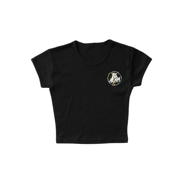 808ALLDAY Women's Black Floral Circle Tag Crop Top
