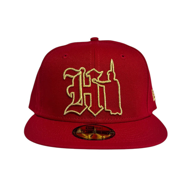 808ALLDAY New Era 59fifty Red/Metallic Gold HI Kam Fitted Cap