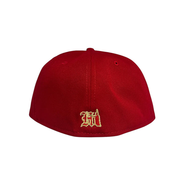 808ALLDAY New Era 59fifty Red/Metallic Gold HI Kam Fitted Cap