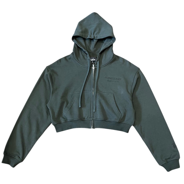 808ALLDAY Women's Premium Embroidered Olive Zip Up Hoodie