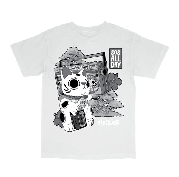 808ALLDAY White 7Sketches Greyscale T-Shirt