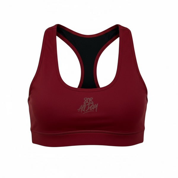 808ALLDAY Women's Burgundy Racerback Sports Bra
