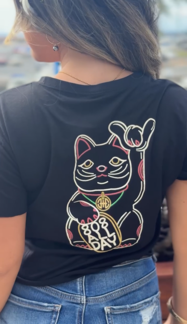808ALLDAY Women's Neon Cat Black Tee