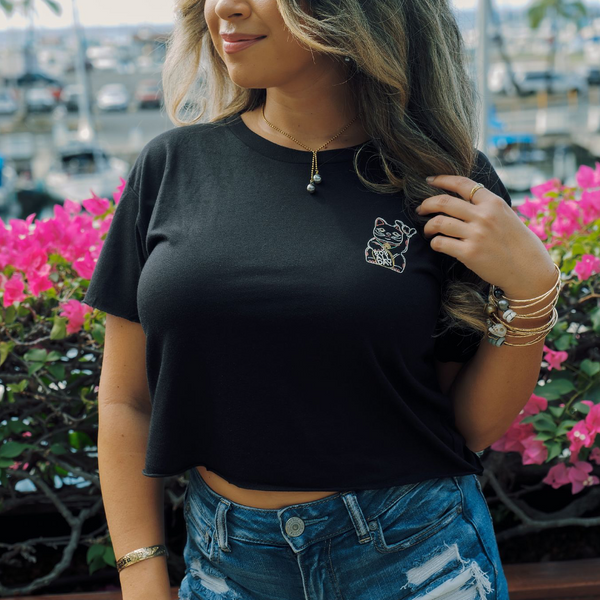 808ALLDAY Women's Neon Cat Black Tee