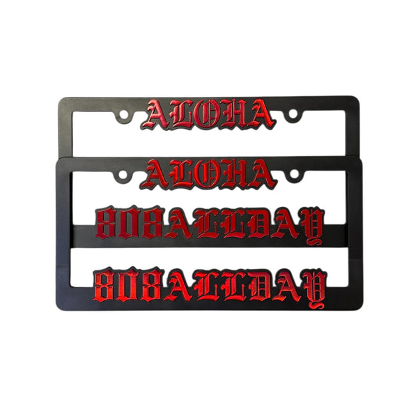 808ALLDAY Old English Aloha License Plate Frames (set of 2)