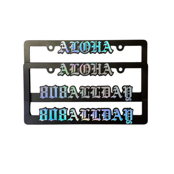 808ALLDAY Old English Aloha License Plate Frames (set of 2)