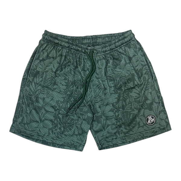 808ALLDAY Green Block Floral Mesh Shorts