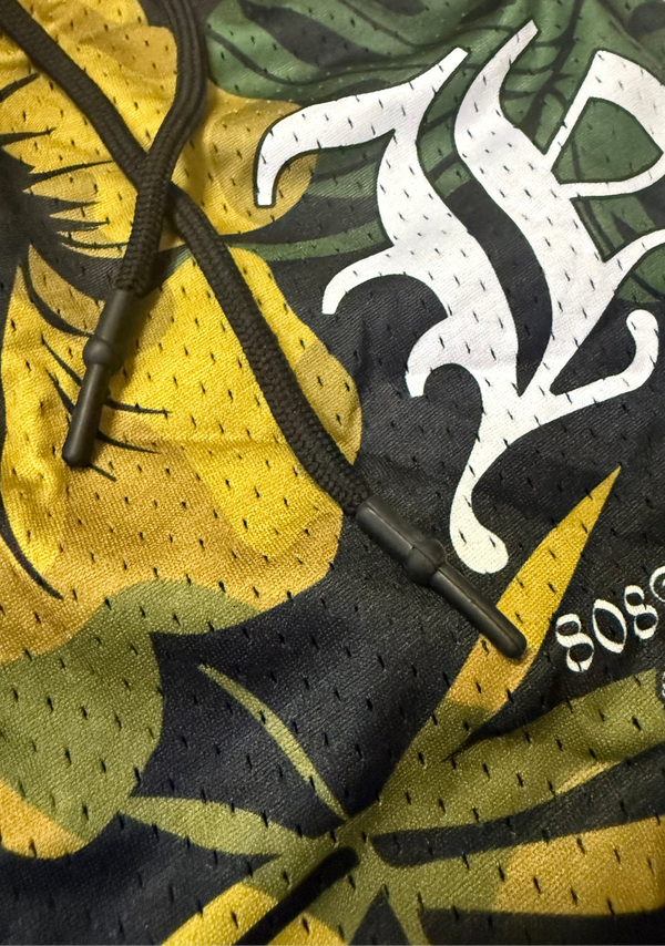 808ALLDAY Green Floral HI Mesh Shorts