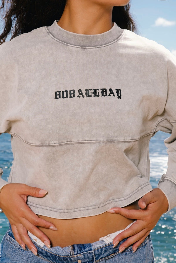 808ALLDAY Women's Heavyweight Mineral Wash Gray Jersey Crop L/S