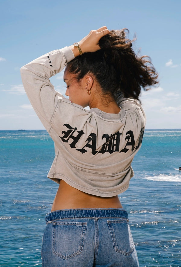 808ALLDAY Women's Heavyweight Mineral Wash Gray Jersey Crop L/S