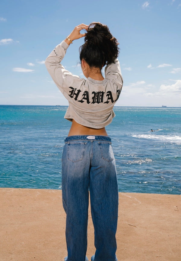 808ALLDAY Women's Heavyweight Mineral Wash Gray Jersey Crop L/S