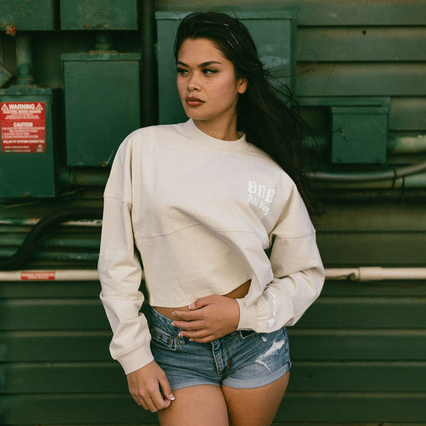 808ALLDAY Women's Heavyweight Cream Hawaii Jersey Crop L/S