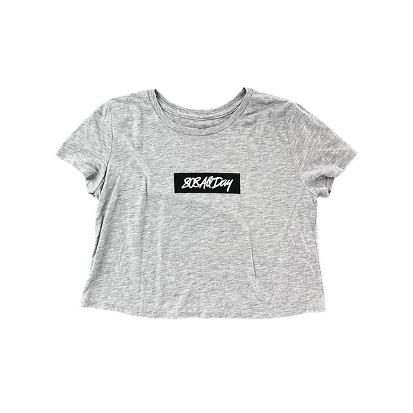 808ALLDAY Women's Box Script Grey Tee