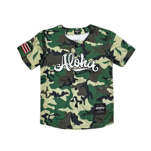 808ALLDAY *Youth Camo Aloha Script Baseball Jersey