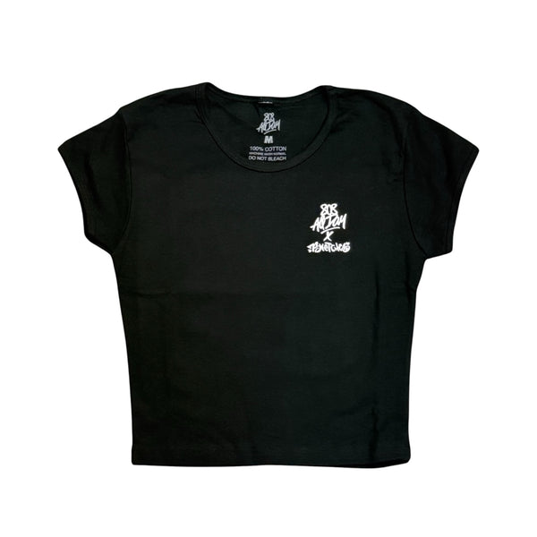 808ALLDAY Women's Black Color 7Sketches Baby Rib Crop Top