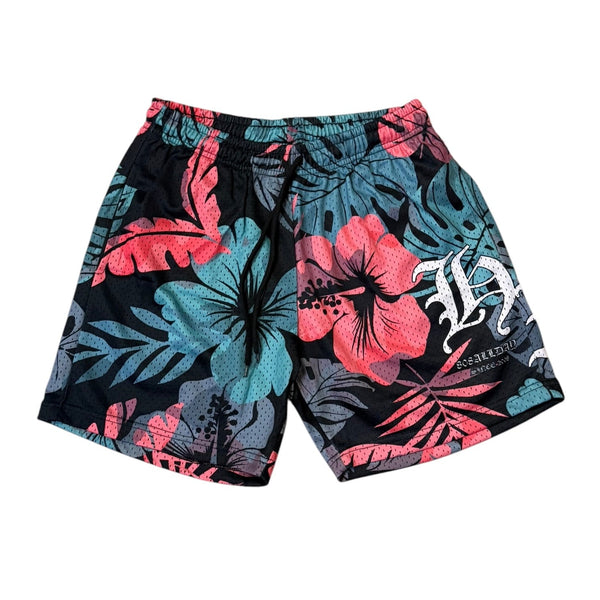 808ALLDAY Pink Floral HI Mesh Shorts
