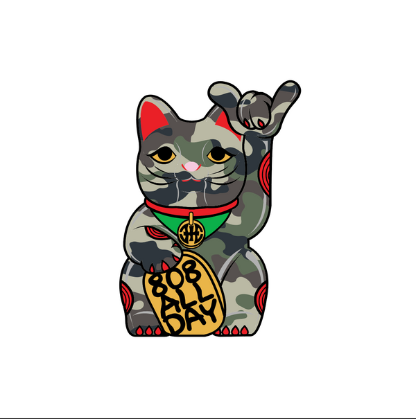 808ALLDAY 4" Camo Lucky Cat Sticker - 2 Pack