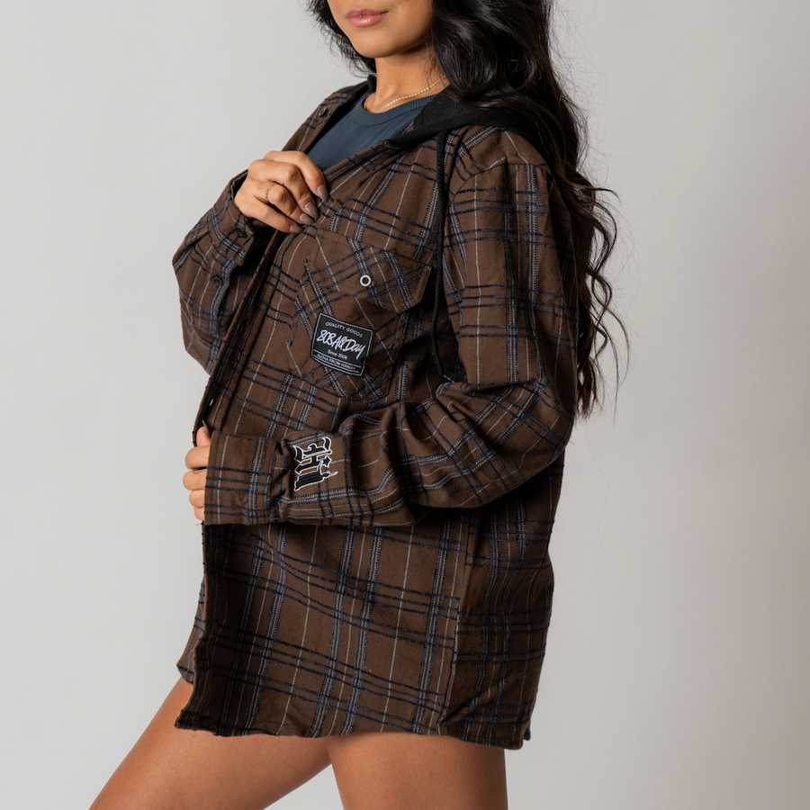 808ALLDAY Brown/Black Hooded Flannel