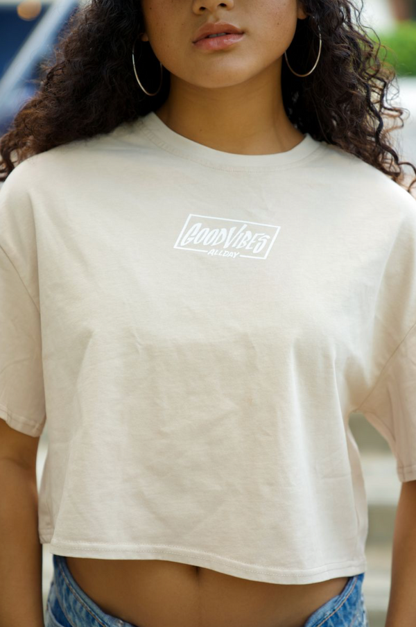 808ALLDAY Women's Linen Mineral Wash Good Vibes Crop Tee