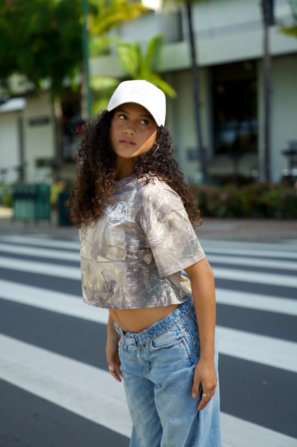 808ALLDAY Women's Real Tree Camo Crop Tee