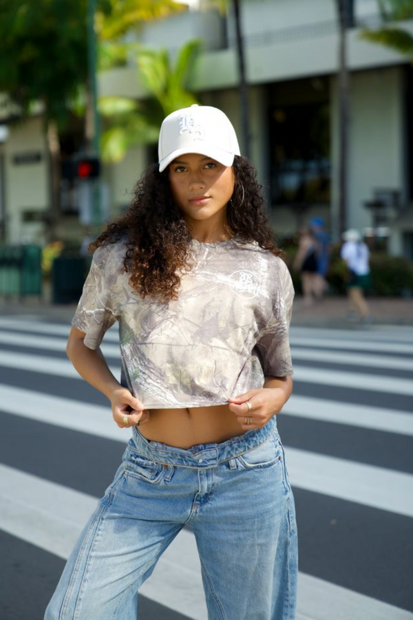 808ALLDAY Women's Real Tree Camo Crop Tee