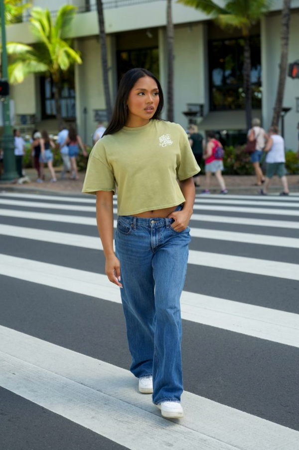 808ALLDAY Women's Pistachio Mineral Wash Paradise Crop Tee