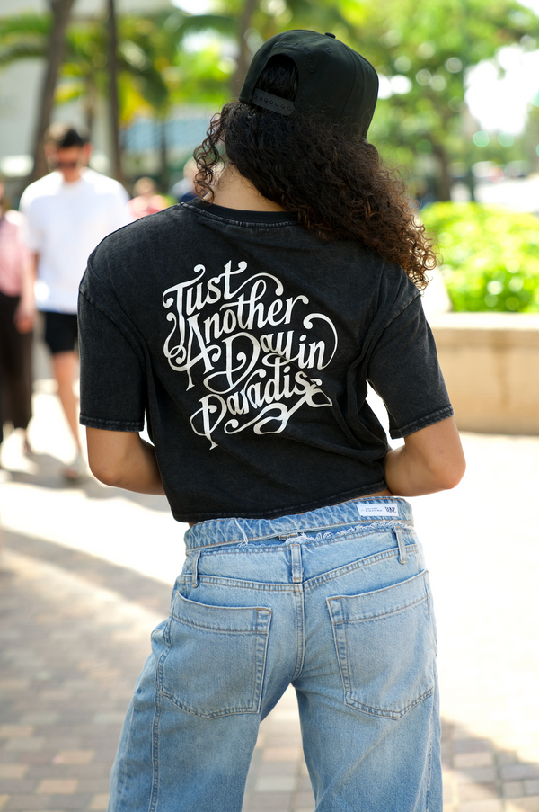 808ALLDAY Women's Black Mineral Wash Paradise Crop Tee