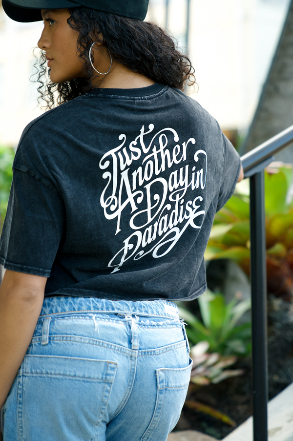 808ALLDAY Women's Black Mineral Wash Paradise Crop Tee