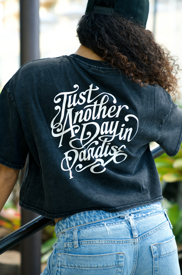808ALLDAY Women's Black Mineral Wash Paradise Crop Tee