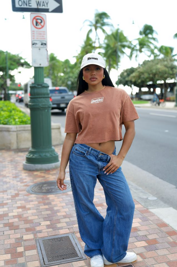 808ALLDAY Women's Sienna Mineral Wash Good Vibes Crop Tee