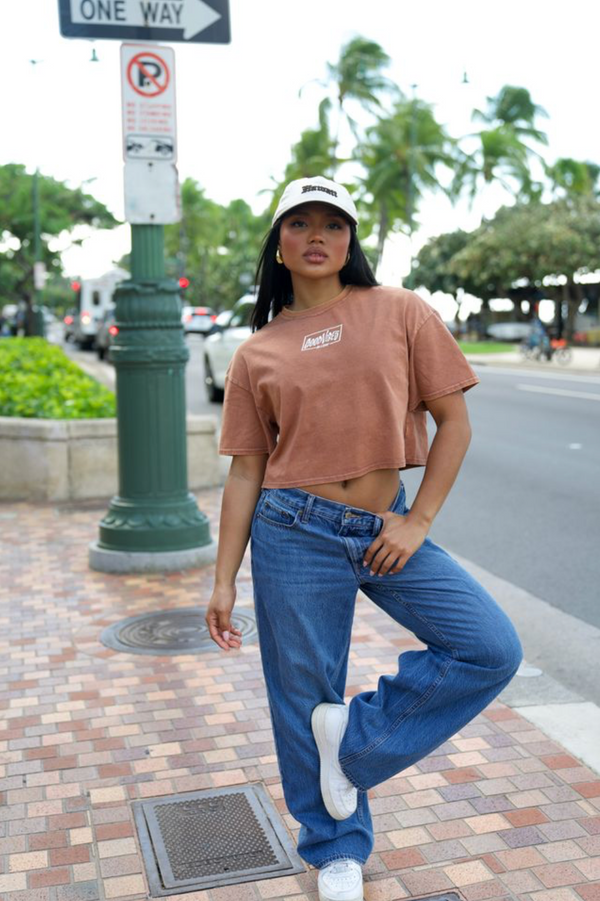 808ALLDAY Women's Sienna Mineral Wash Good Vibes Crop Tee