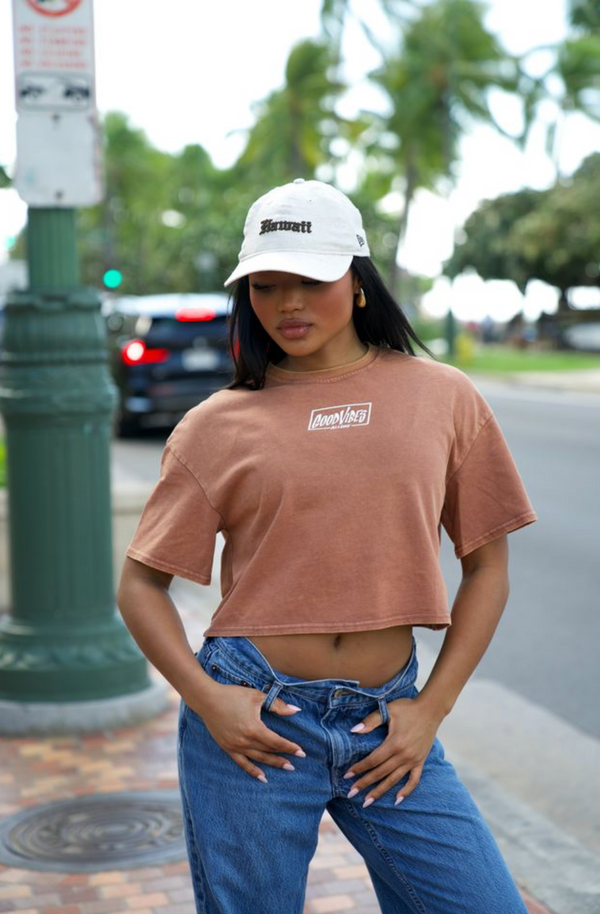 808ALLDAY Women's Sienna Mineral Wash Good Vibes Crop Tee