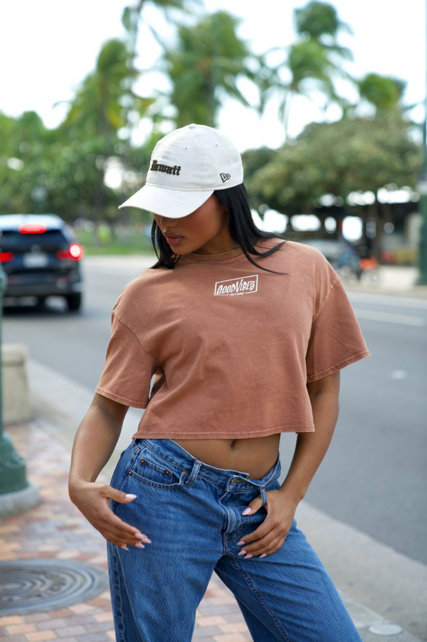 808ALLDAY Women's Sienna Mineral Wash Good Vibes Crop Tee