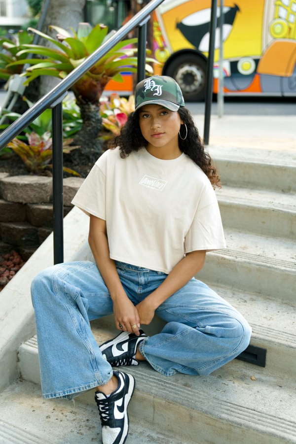 808ALLDAY Women's Linen Mineral Wash Good Vibes Crop Tee