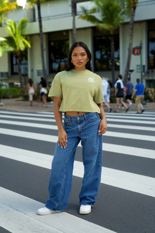 808ALLDAY Women's Pistachio Mineral Wash Paradise Crop Tee