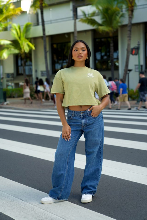 808ALLDAY Women's Pistachio Mineral Wash Paradise Crop Tee