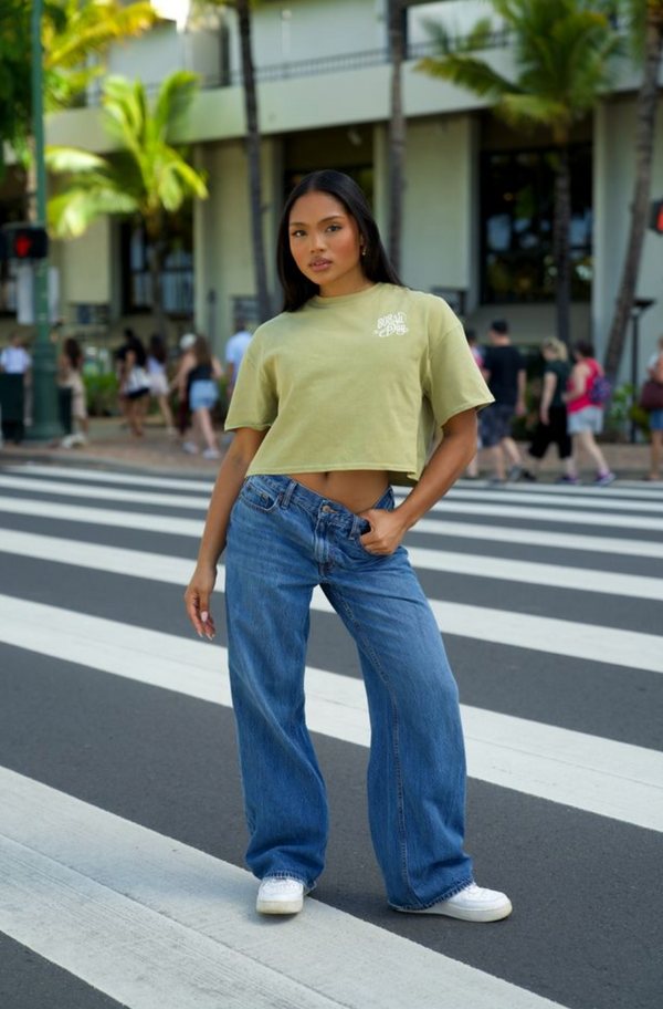 808ALLDAY Women's Pistachio Mineral Wash Paradise Crop Tee