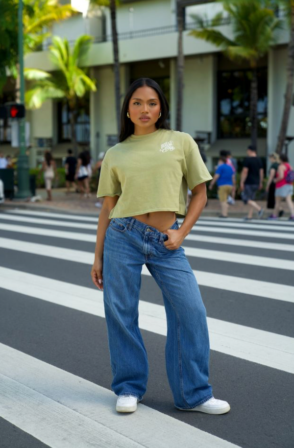 808ALLDAY Women's Pistachio Mineral Wash Paradise Crop Tee