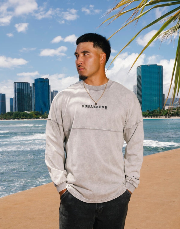 808ALLDAY L/S Heavyweight Oversized Mineral Wash Gray Jersey Tee