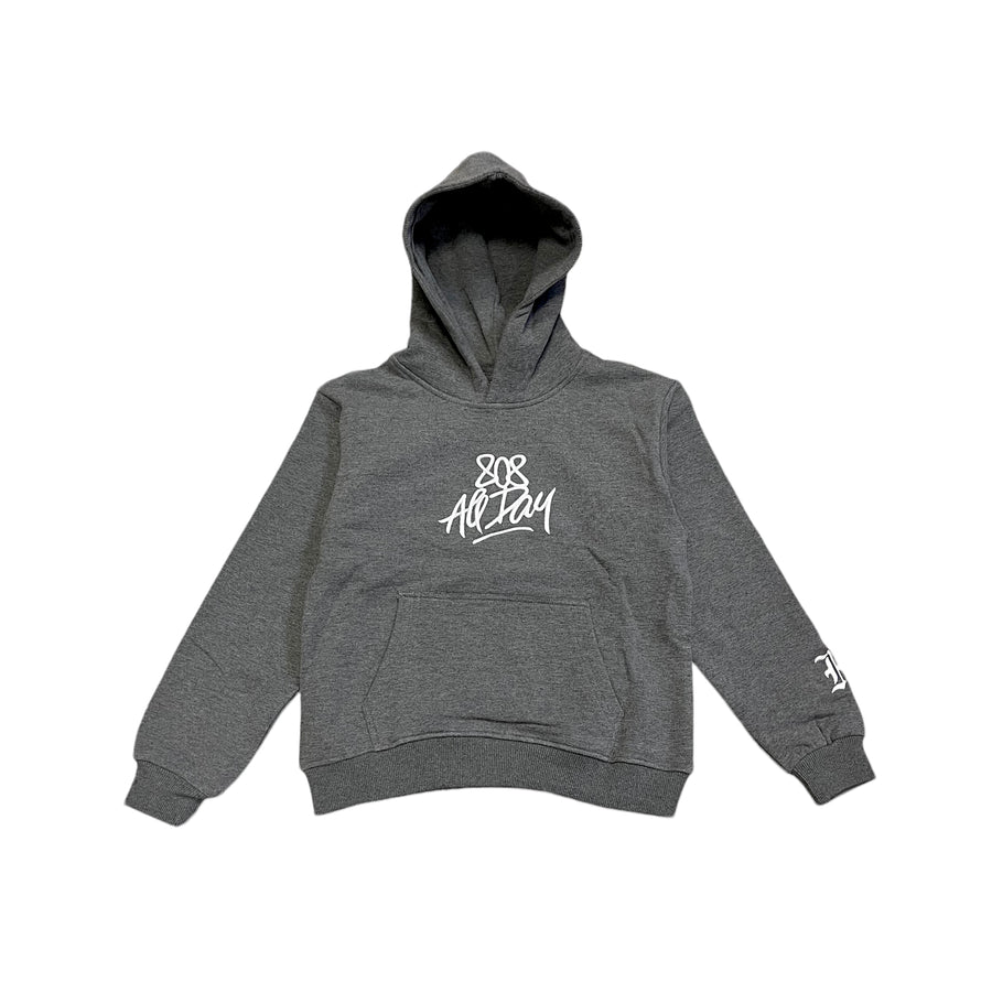 808ALLDAY Toddler/Youth Premium Embroidered Grey Hoodie